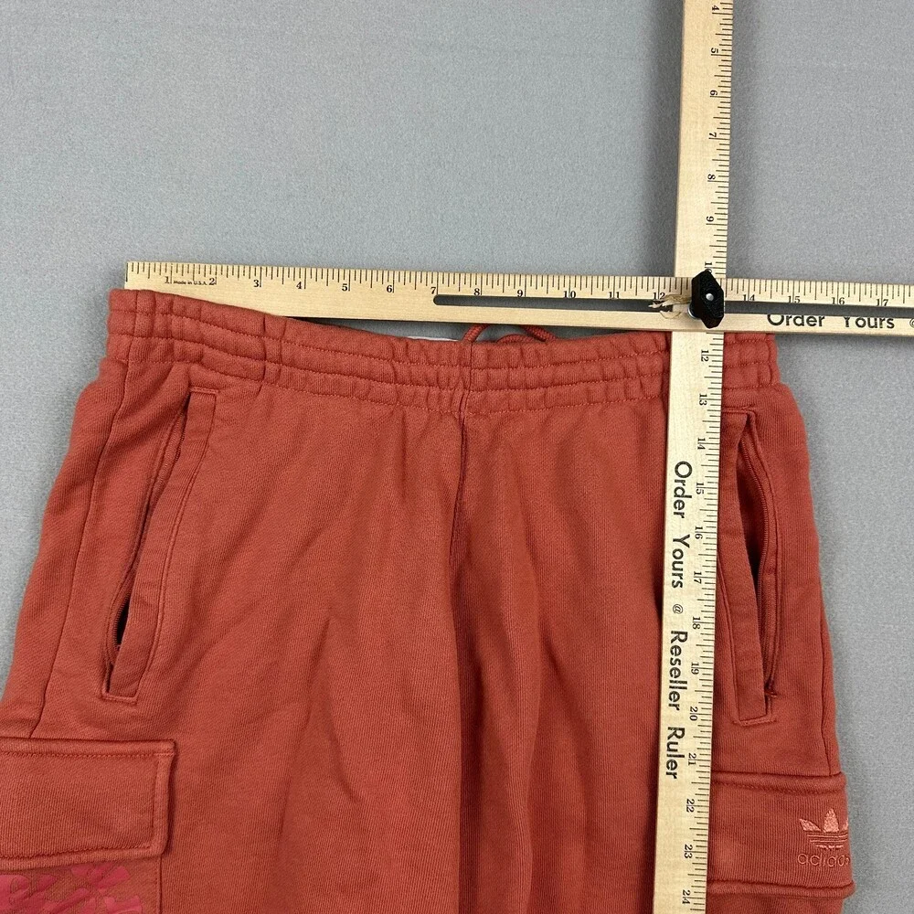 Adidas Shorts Men Medium Rust Orange Fleece Cargo Sweatshorts Trefoil M